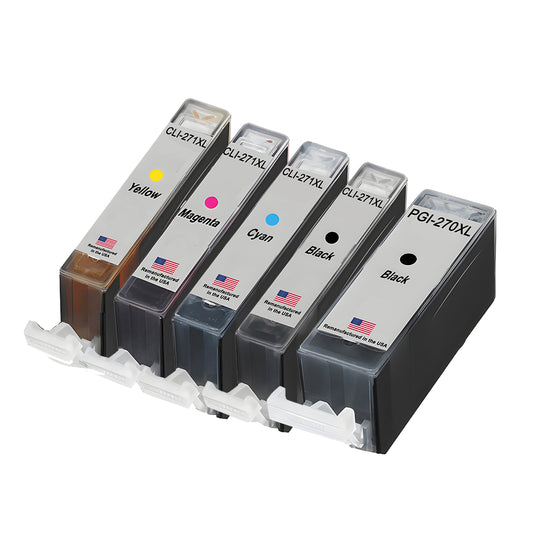 U.S. Remanufactured for for Canon 1 PGI-270XL Black / CLI-271XL 1 Black and 3 Colors Ink Cartridges 5-Pack