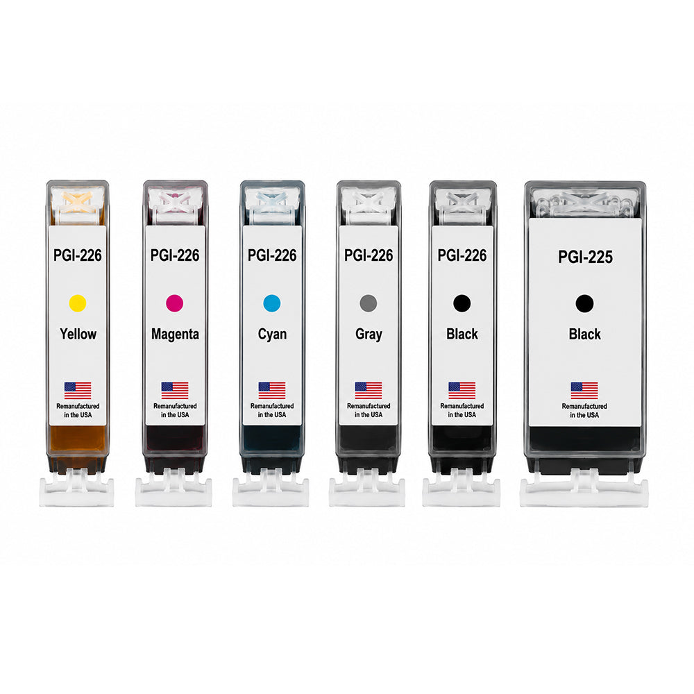 U.S. Remanufactured for Canon 1 PGI-225 Black / CLI-226 1 Black, 1 Gray, 3 Colors Ink Cartridges 6-Pack