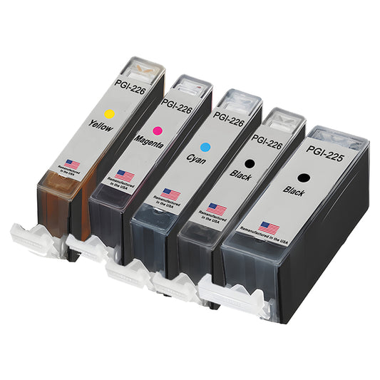 U.S. Remanufactured for Canon 1 PGI-225 Black / CLI-226 1 Black and 3 Colors Ink Cartridges 5-Pack