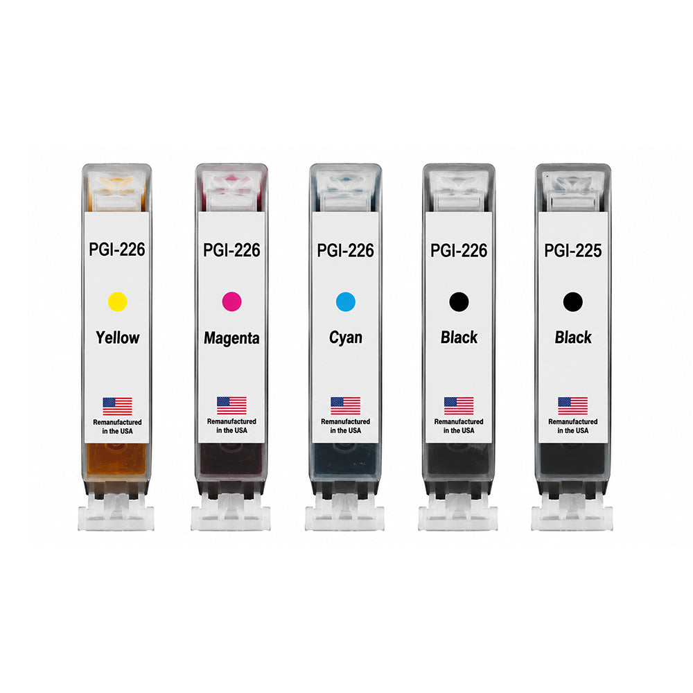 U.S. Remanufactured for Canon 1 PGI-225 Black / CLI-226 1 Black and 3 Colors Ink Cartridges 5-Pack