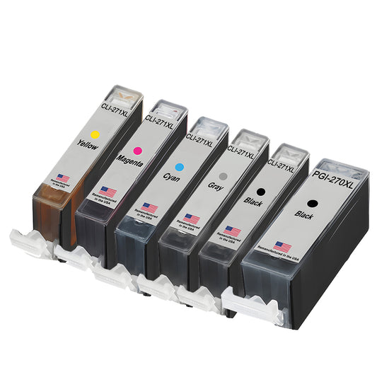 U.S. Remanufactured for Canon 1 PGI-270XL Black / CLI-271XL 1 Black, Gray and 3 Colors Ink Cartridges 6-Pack