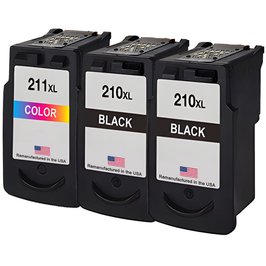 U.S. Remanufactured for Canon PG-210XL 2 Black / CL-211XL 211 XL 1 Color Ink Cartridge 3-Pack