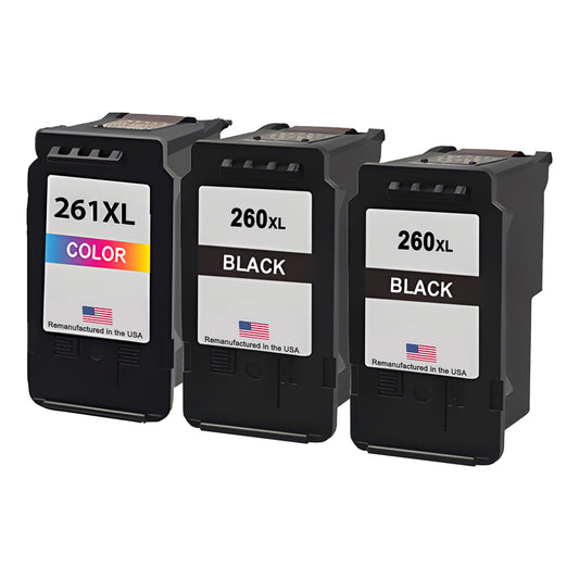 U.S. Remanufactured for Canon PG-260XL 2 Black / CL-261XL 1 Color Ink Cartridges, 3-Pack