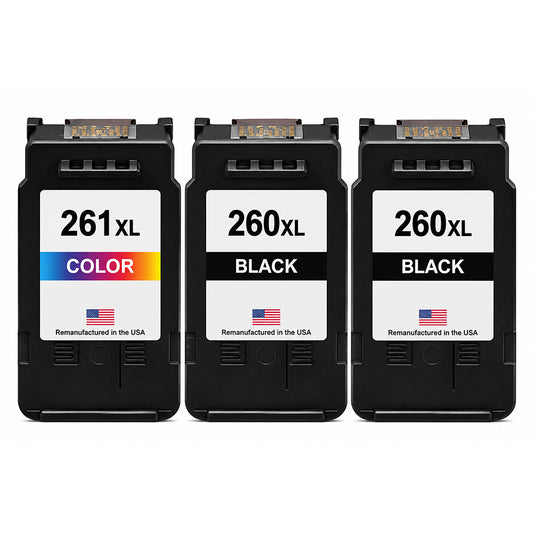 U.S. Remanufactured for Canon PG-260XL 2 Black / CL-261XL 1 Color Ink Cartridges, 3-Pack