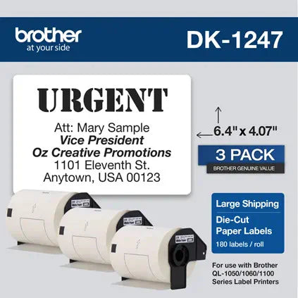 New, Pre-Owned - Brother DK-1247 Paper Shipping Labels, 3PK