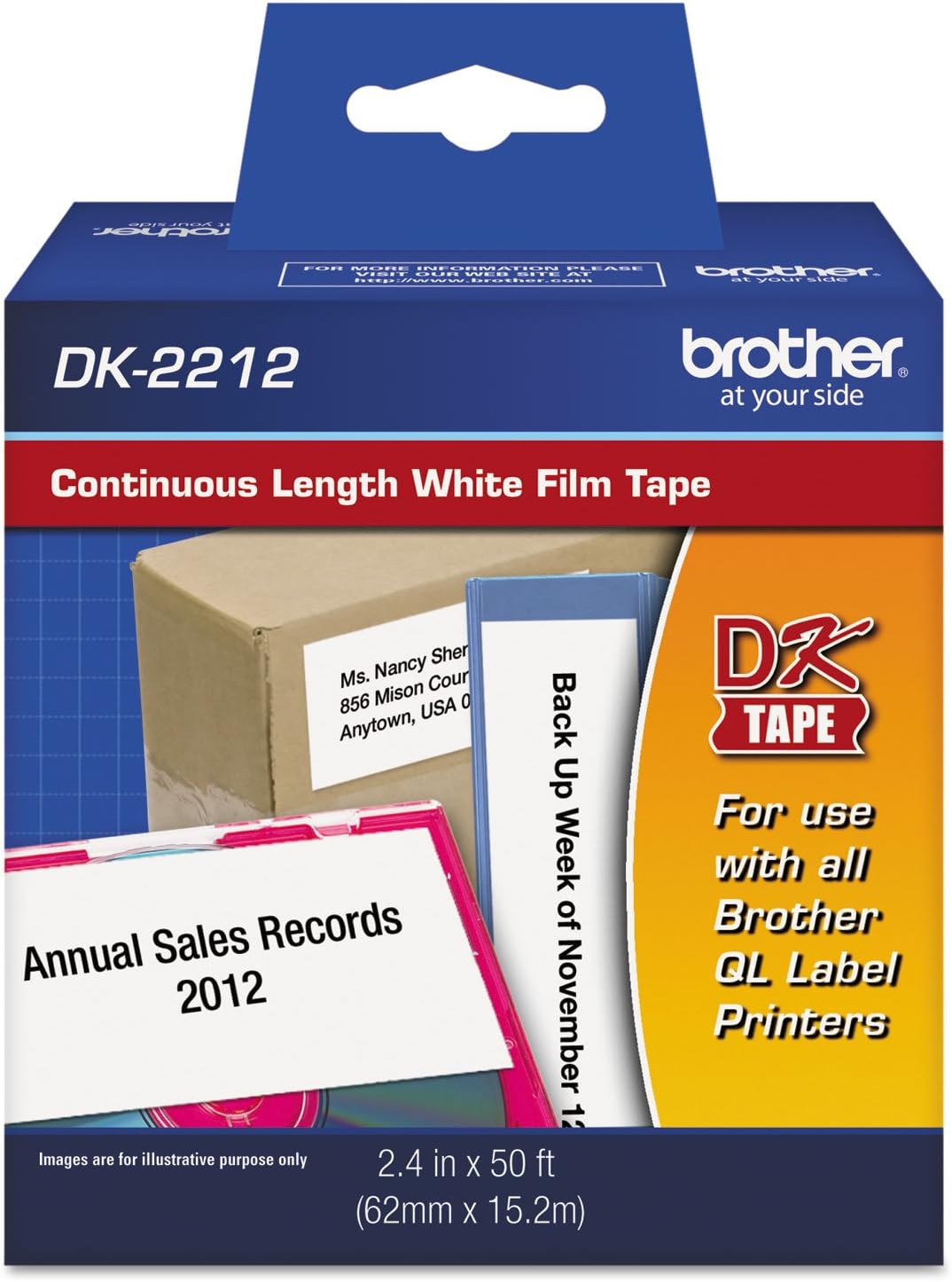 Genuine Brother DK-2212 Black on White Film Tape for QL Label Printers Black on White