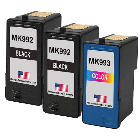 U.S. Remanufactured for Dell Series 9 MK992 2 Black / MK993 1 Color Ink Cartridges 3-Pack