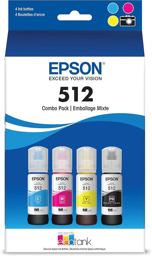 Original Epson T512 EcoTank Multi-Color (4-Pack) Ink Bottle