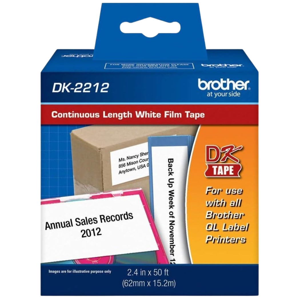 New, Pre-owned, Brother DK-2212 Black on White Film Tape for QL Label Printers Black on White