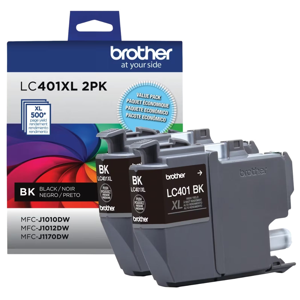 New, Pre-Owned - Brother LC401XL High-Yield Black Ink Cartridge- 2-Pack