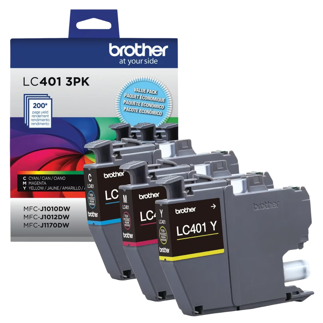 New, Pre-Owned - Brother LC401 Multi-Pack Ink, Cyan/Magenta/Yellow, Pack Of 3 Cartridges, LC4013PKS