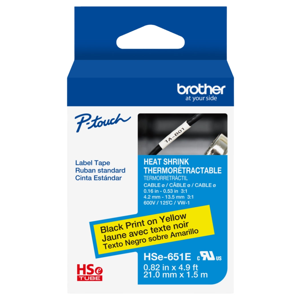 New, Pre-owned, Genuine Brother Pro Tape HSe-651E Heat Shrink Tubing - Black on Yellow