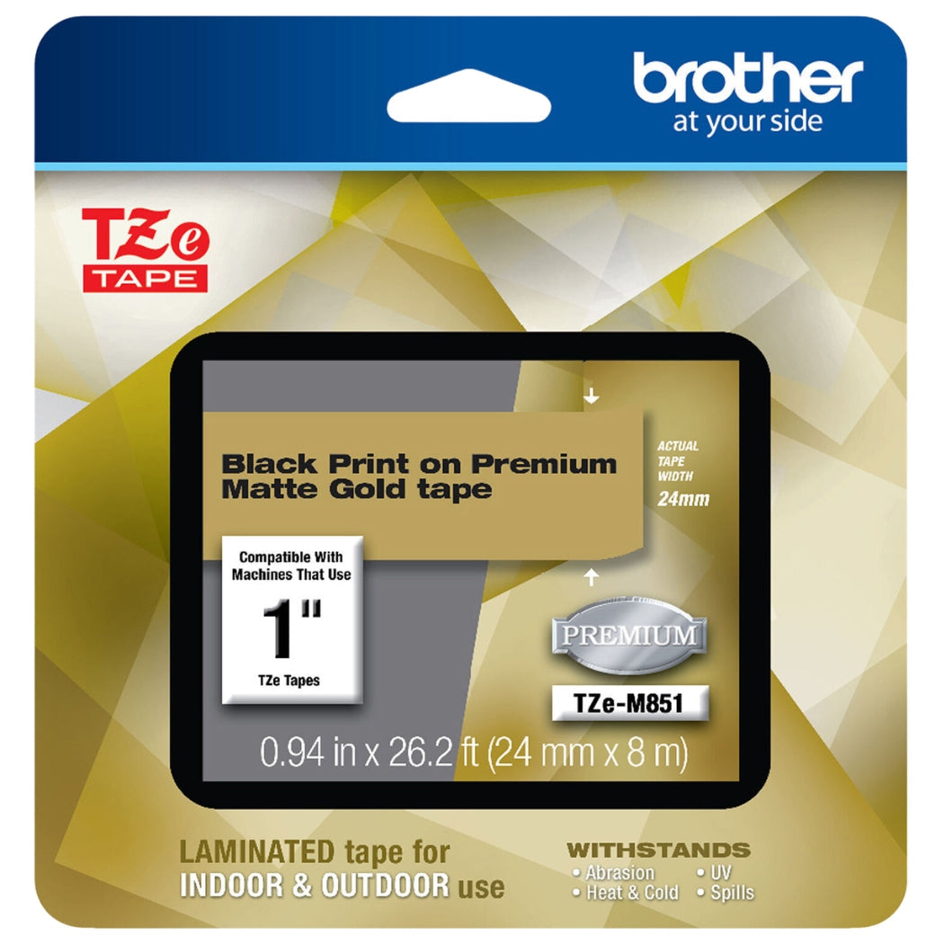 New, Pre-owned, Genuine Brother TZe-M851 Black on Matte Gold 24mm 1" P-Touch Label Tape