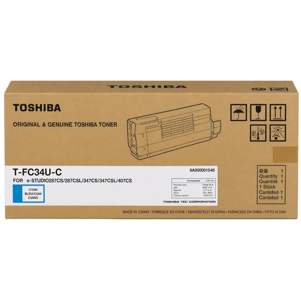 New, Pre-Owned - Toshiba TFC34UC Standard Yield Cyan Toner Cartridge, T-FC34U-C