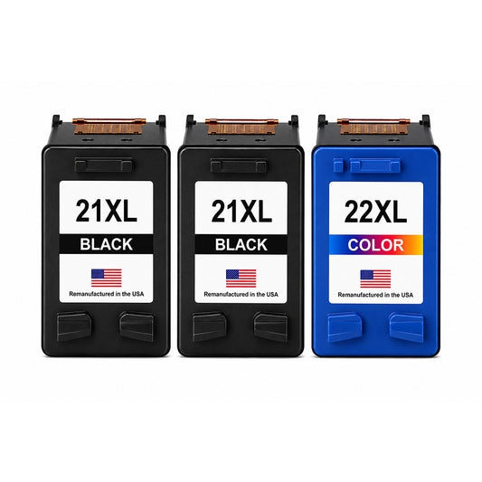 U.S. Remanufactured for HP 21XL 2 Black / HP 22XL 1 Color 3-Pack Ink Cartridges
