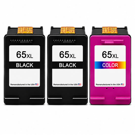 U.S. Remanufactured for HP 65XL 2 Black / 1 Color 3-Pack Ink Cartridges