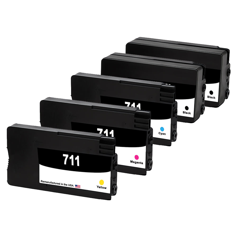 U.S. Remanufactured Ink Cartridges for HP 711XL 2 Black / 711 3 Color 5-pack