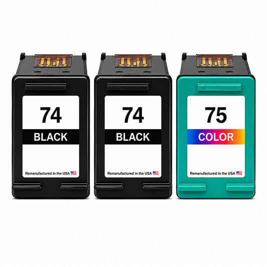 U.S. Remanufactured for HP 74 2 Black / 75 1 Color 3-Pack Ink Cartridges