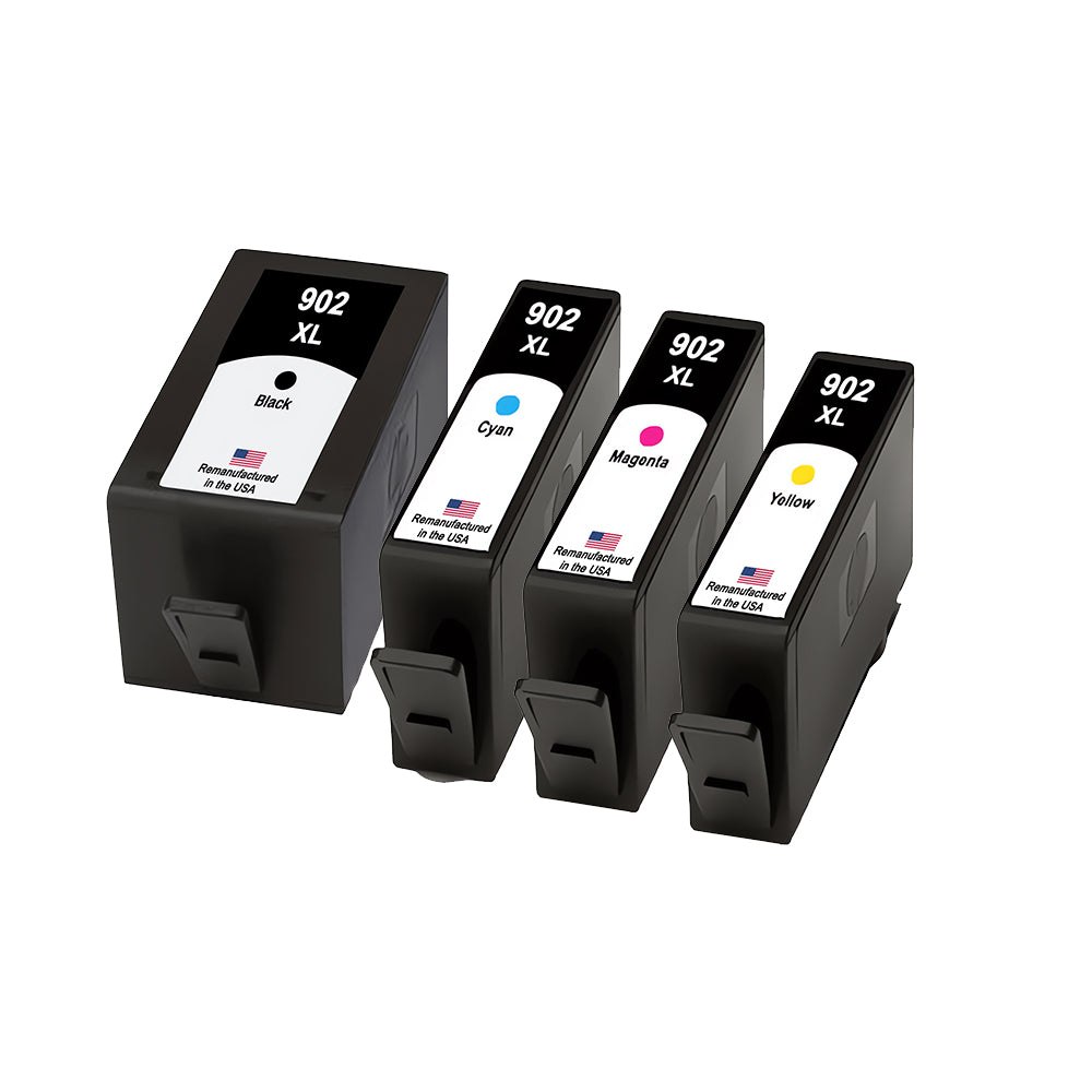 U.S. Remanufactured for HP 902XL 1 Black / 3 Color 4-pack Ink Cartridges