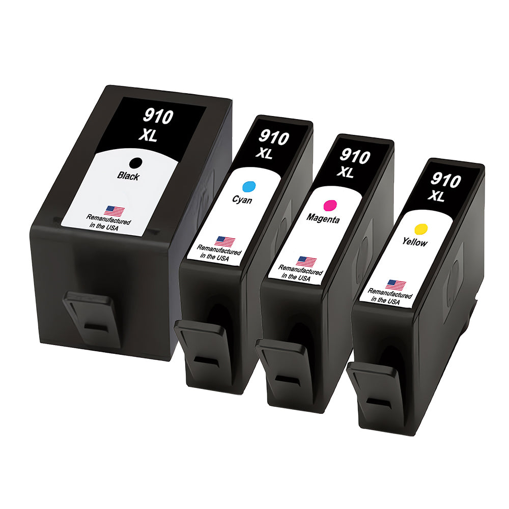 U.S. Remanufactured for HP 910XL 1 Black / 910XL 3 Color 4-pack Ink Cartridges