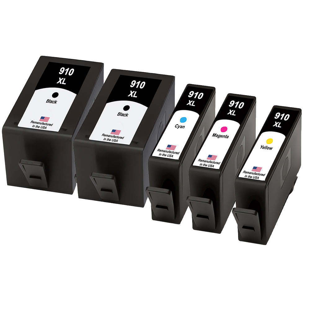 U.S. Remanufactured for HP 910XL 2 Black / 3 Color Ink Cartridges 5-pack