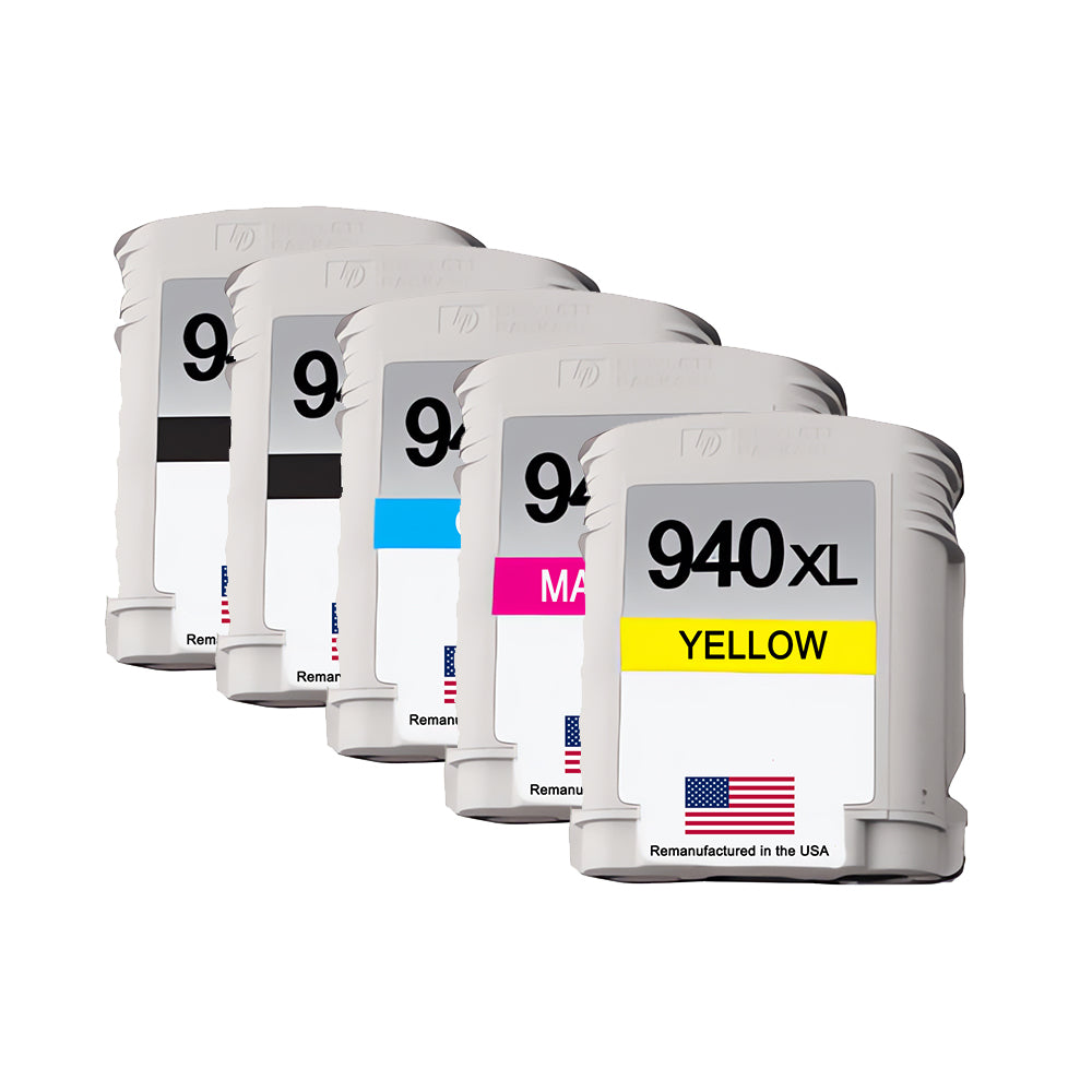 U.S. Remanufactured for HP 940XL 2 Black / 3 Color Ink Cartridges 5-pack