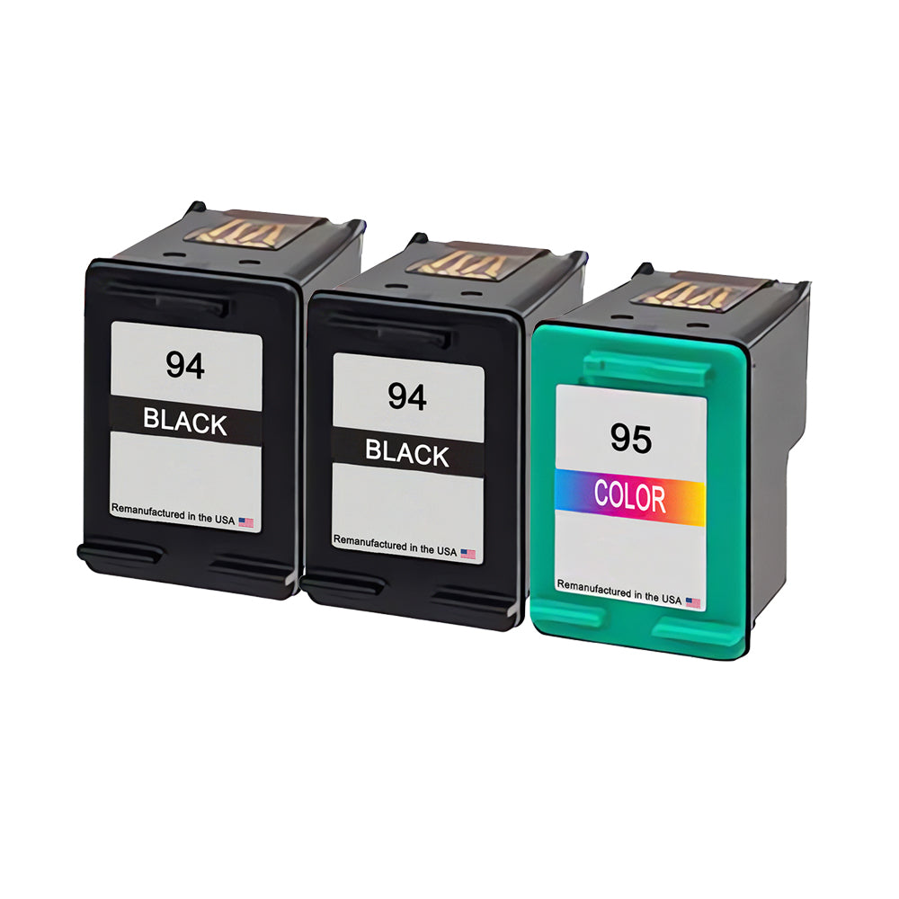 U.S. Remanufactured for HP 94 2 Black / 95 1 Tri-Color 3-Pack Ink Cartridge