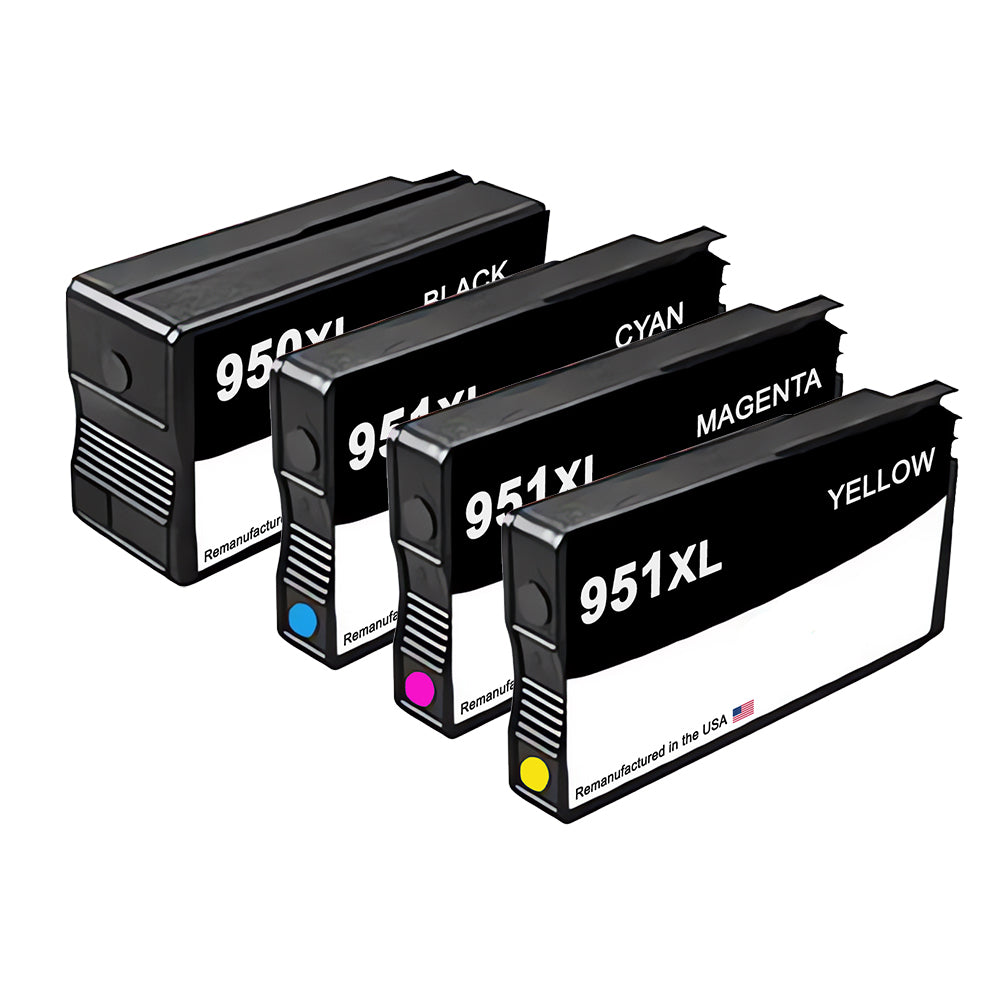 U.S. Remanufactured for HP 950XL 1 Black / 951XL 3 Color 4-pack Ink Cartridges