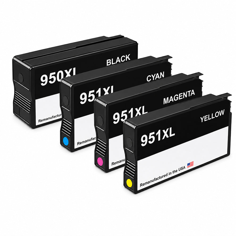 U.S. Remanufactured for HP 950XL 1 Black / 951XL 3 Color 4-pack Ink Cartridges
