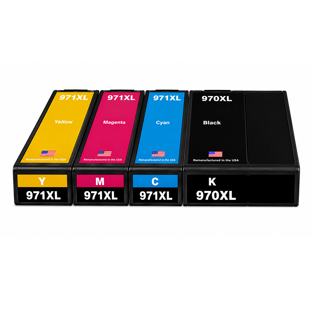 U.S. Remanufactured for HP 970XL 1 Black / 971XL 3 Color 4-pack Ink Cartridges