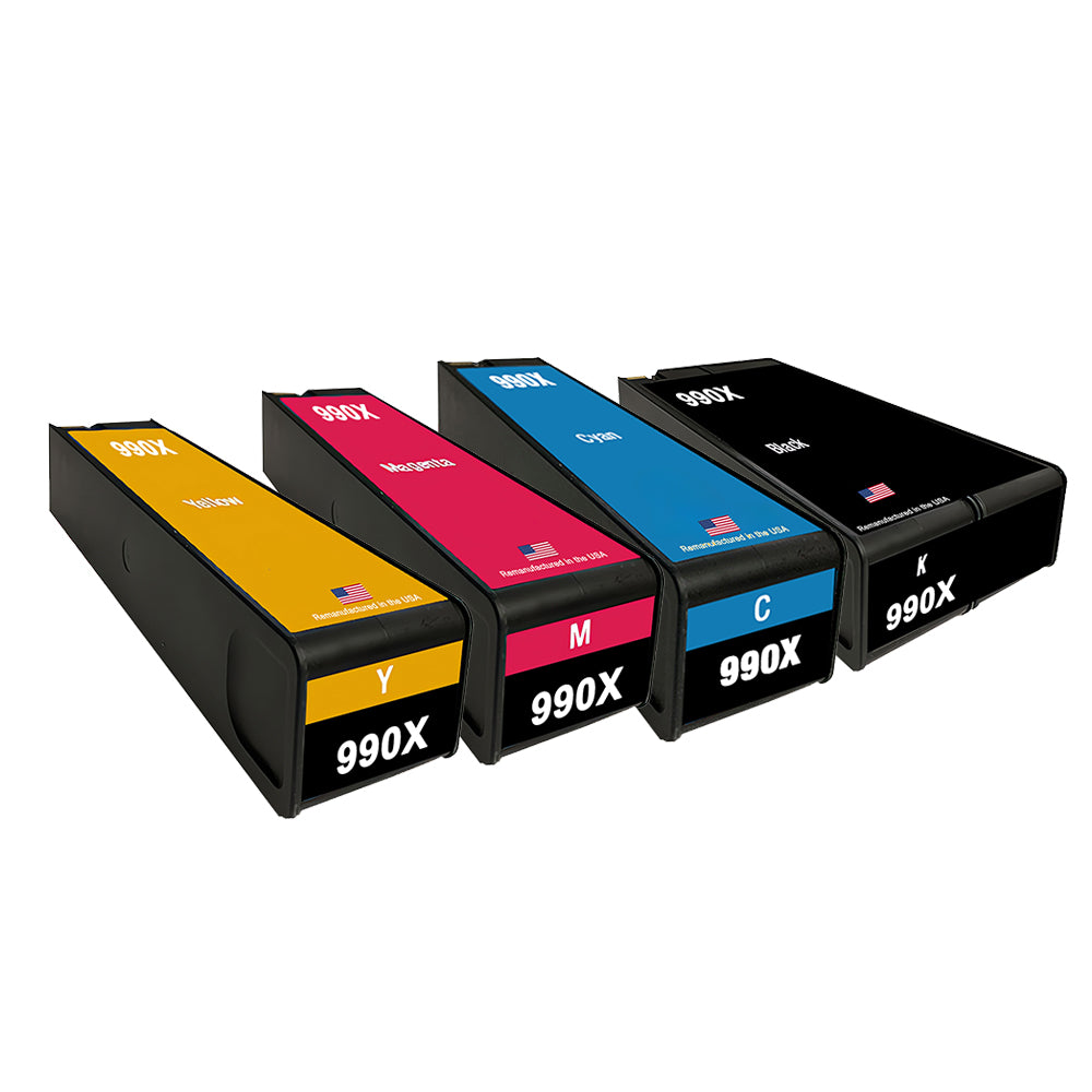 U.S. Remanufactured for HP 990X 1 Black / 3 Color Ink Cartridge 4-pack