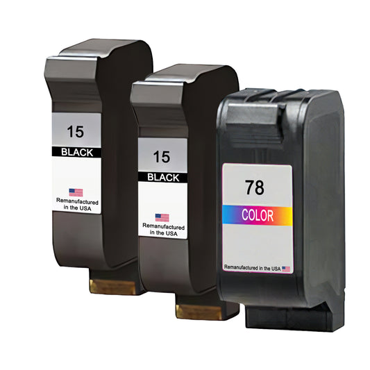 U.S. Remanufactured for HP 15 2 Black / 78 1 Color 3-Pack Ink Cartridges