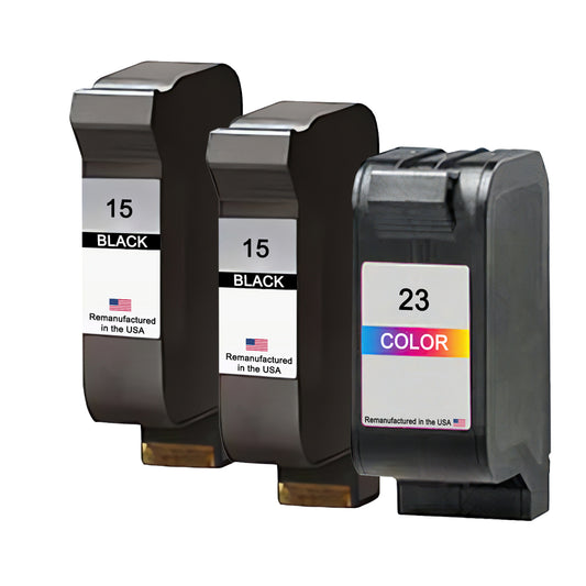 U.S. Remanufactured for HP 15 2 Black / 23 1 Color 3-Pack Ink Cartridges