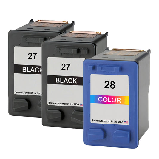 U.S. Remanufactured for HP 27 2 Black / 28 1 Color Ink Cartridge 3-Pack