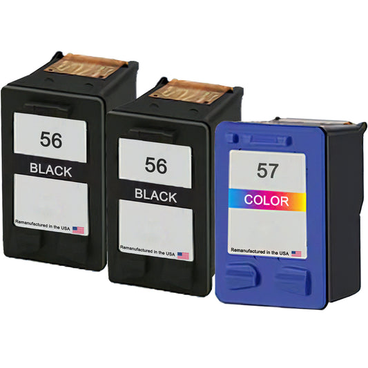 U.S. Remanufactured for HP 56 2 Black / 57 1 Color 3-Pack Ink Cartridges