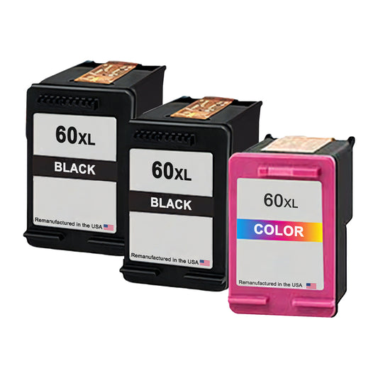 U.S. Remanufactured for HP 60XL 2 Black / 1 Color Ink Cartridges 3-Pack