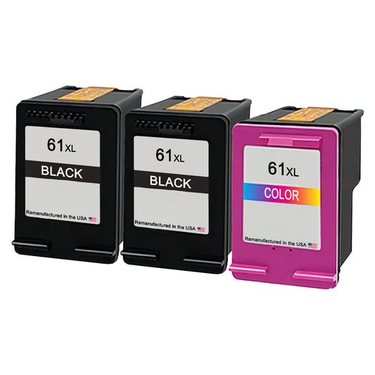 U.S. Remanufactured for HP 61XL 2 Black / 1 Color 3-Pack Ink Cartridges