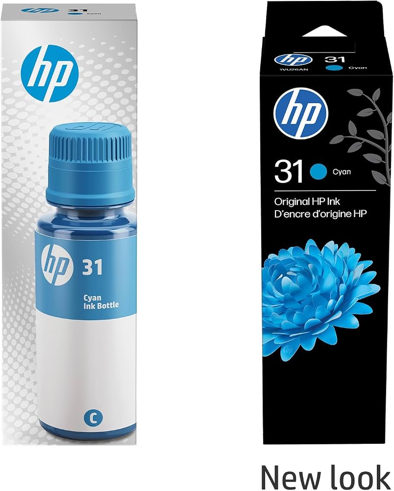 New, Pre-Owned, Original HP 31 High Yield Cyan Ink Bottle, 1VU26AN