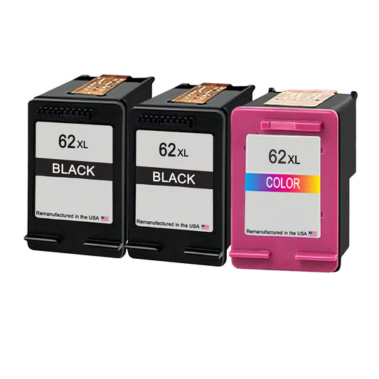 U.S. Remanufactured for HP 62XL 2 Black / 1 Tri-Color 3-Pack Ink Cartridges