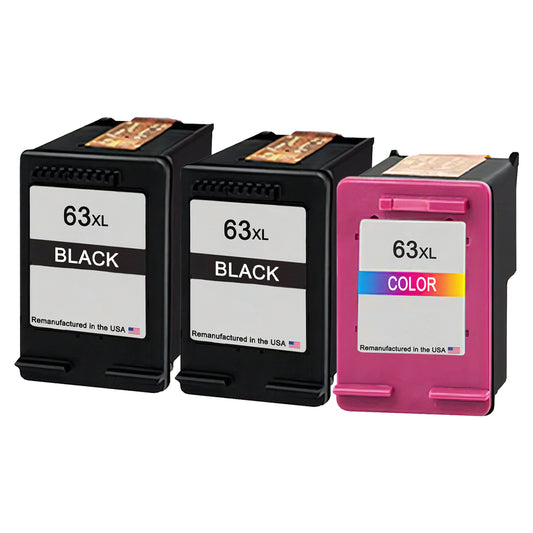 U.S. Remanufactured for HP 63XL 2 Black / 1 Tri-Color 3-Pack Ink Cartridges