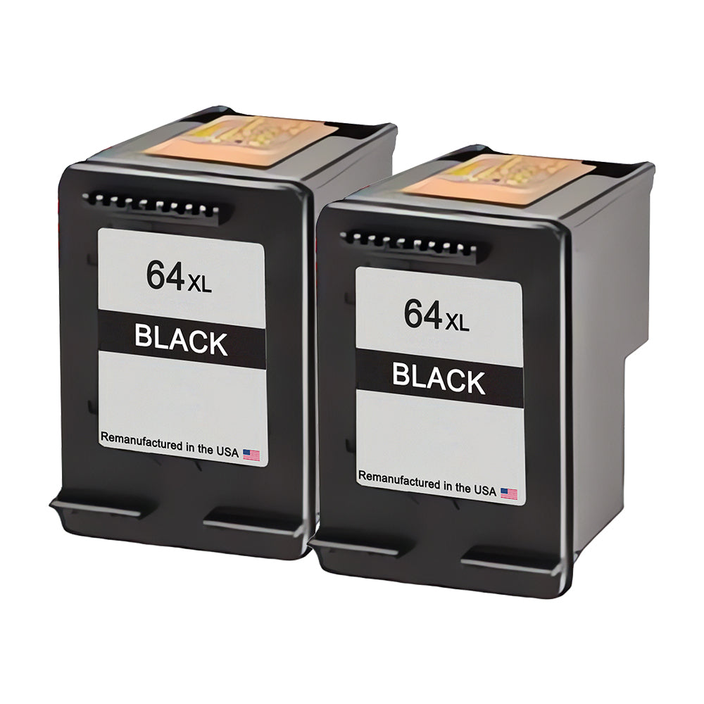 U.S. Remanufactured for HP 64XL (N9J92AN) Black Twin Pack Ink Cartridges