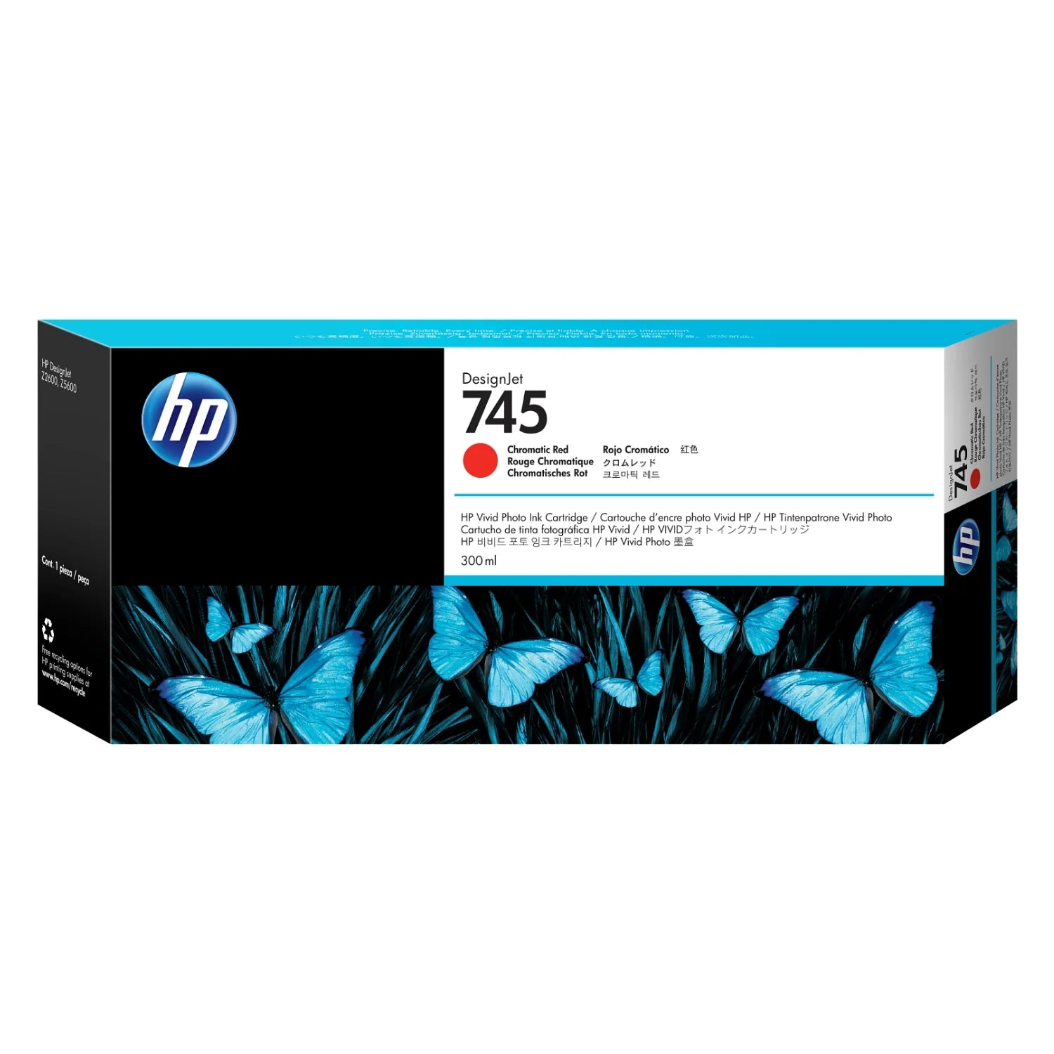 Genuine HP 745 300ml DesignJet Chromatic Red Ink Cartridge