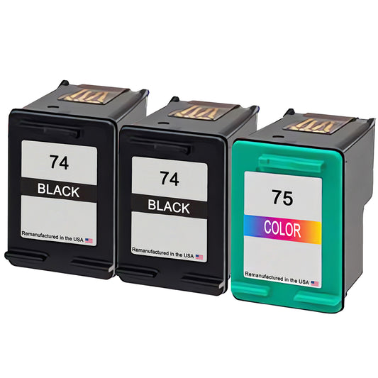 U.S. Remanufactured for HP 74 2 Black / 75 1 Color 3-Pack Ink Cartridges