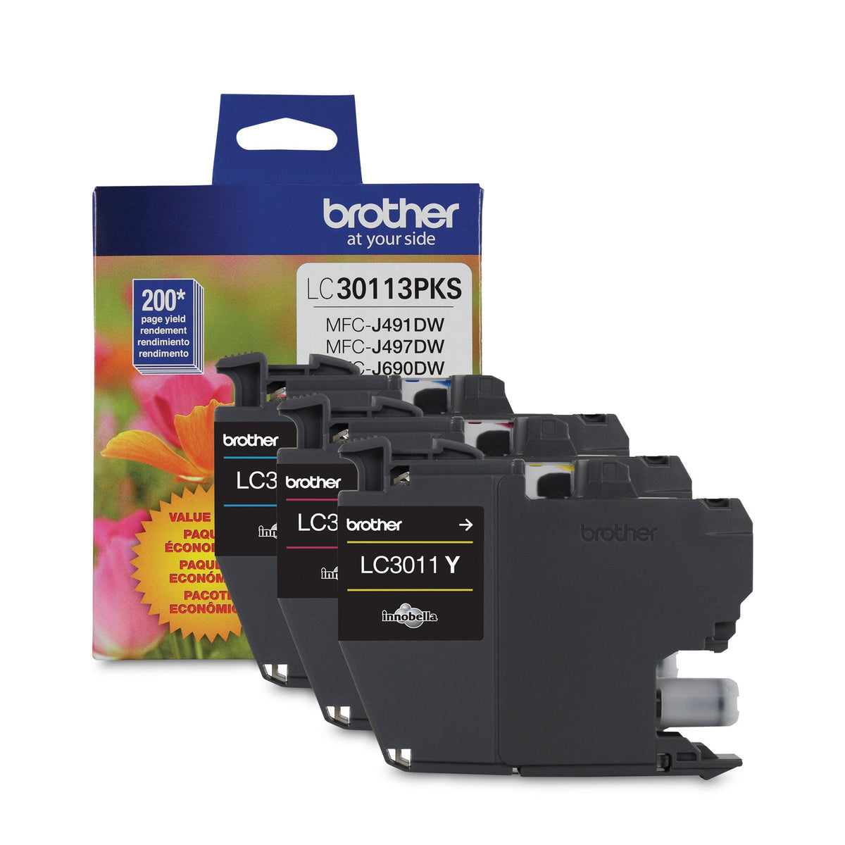 New, Pre-Owned, Original Brother LC3011 Standard Yield Cyan/Yellow/Magenta Ink Cartridges, LC30113PKS