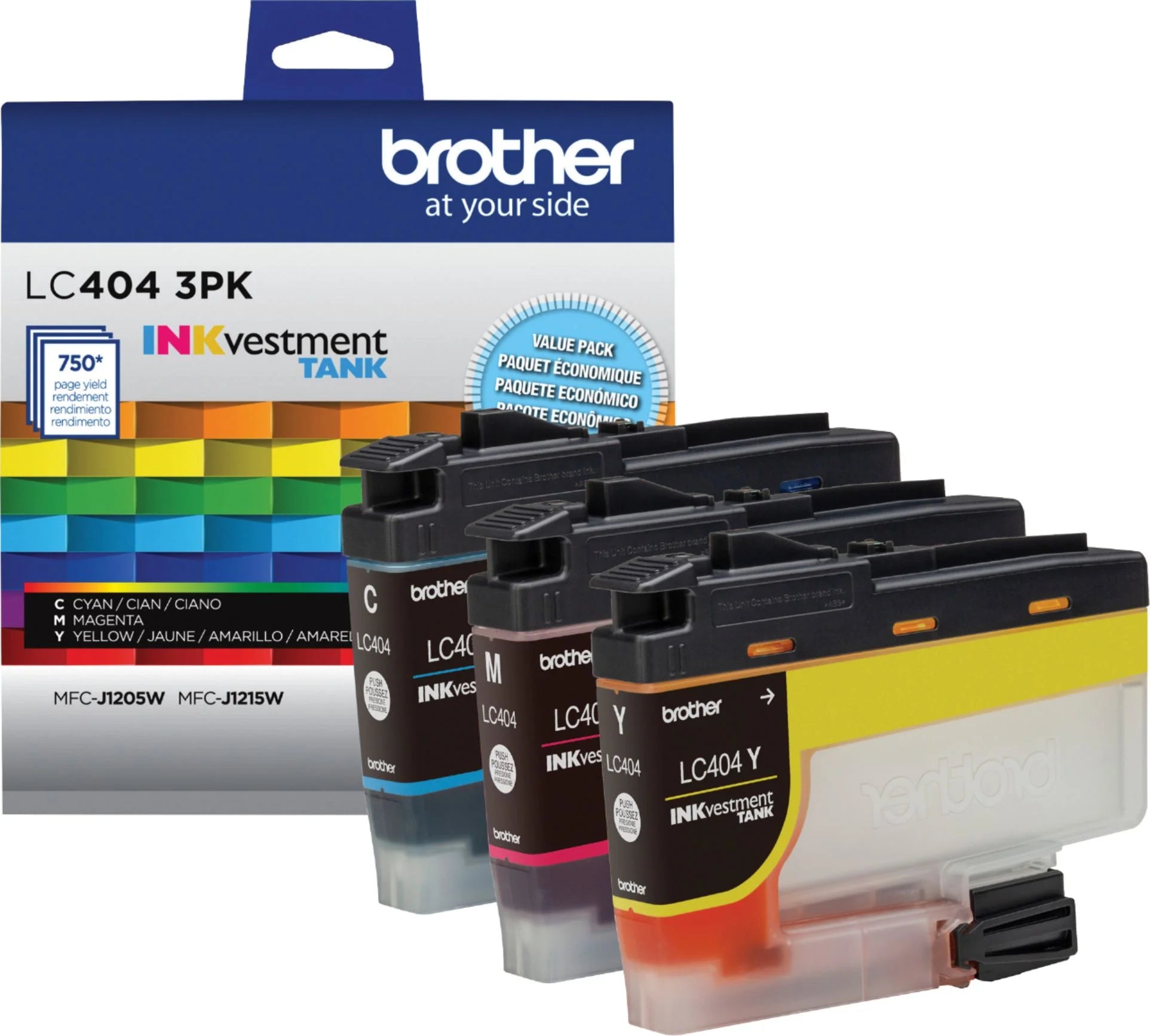 Brother LC404 Standard-Yield Cyan, Magenta, and Yellow Ink Cartridges, LC404 3-Pack