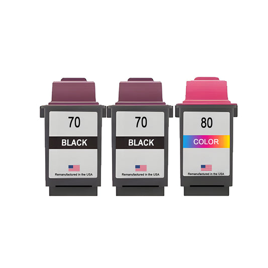 U.S. Remanufactured for Lexmark #70 2 Black / #80 1 Color Ink Cartridges 3-Pack