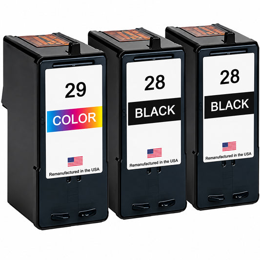 U.S. Remanufactured for Lexmark #28 2 Black / #29 1 Color Ink Cartridges 3-Pack