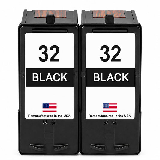 U.S. Remanufactured for Lexmark #32 18C0032 Black Ink Cartridge Twin Pack