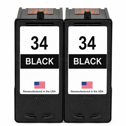 U.S. Remanufactured for Lexmark #34 18C0034 Black Ink Cartridge Twin Pack