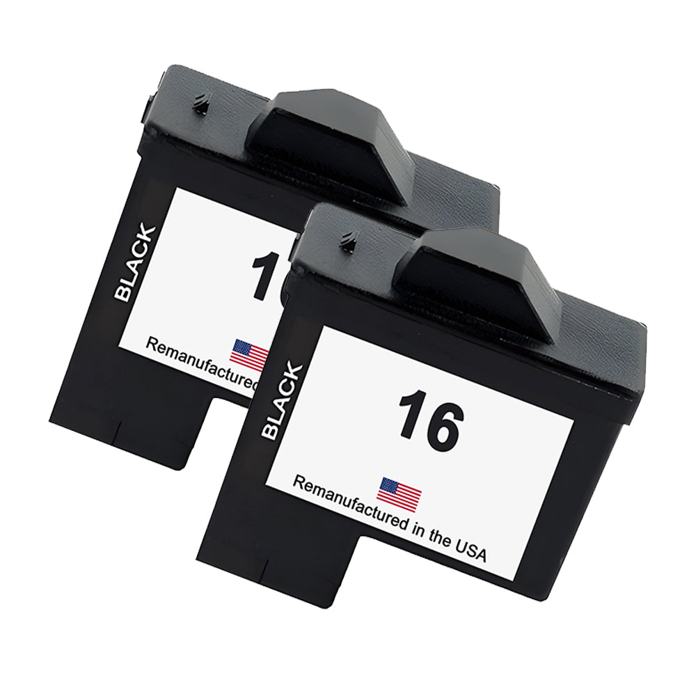 U.S. Remanufactured for Lexmark #16 10N0016 Black Ink Cartridge Twin Pack